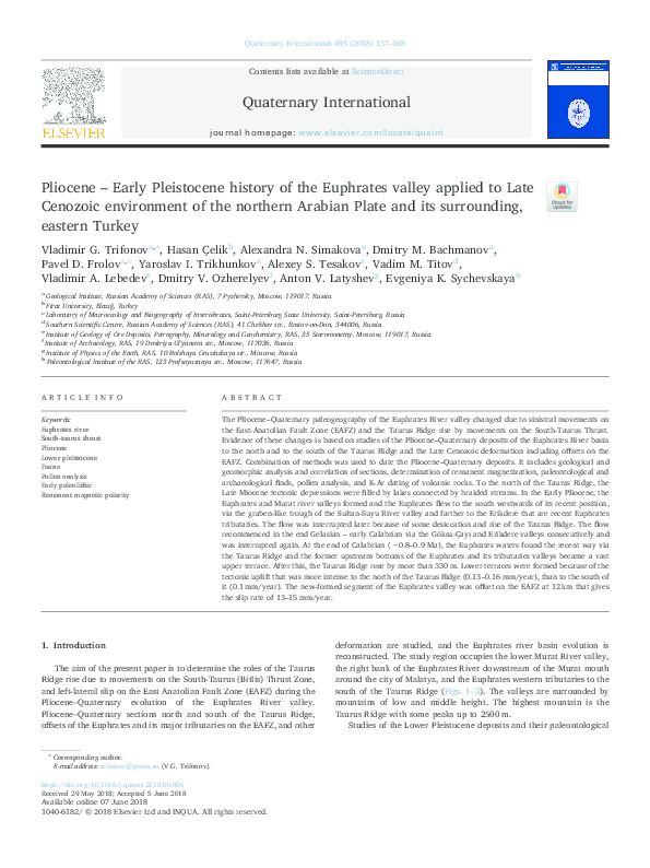 (PDF) Pliocene -Early Pleistocene history of the Euphrates valley ...