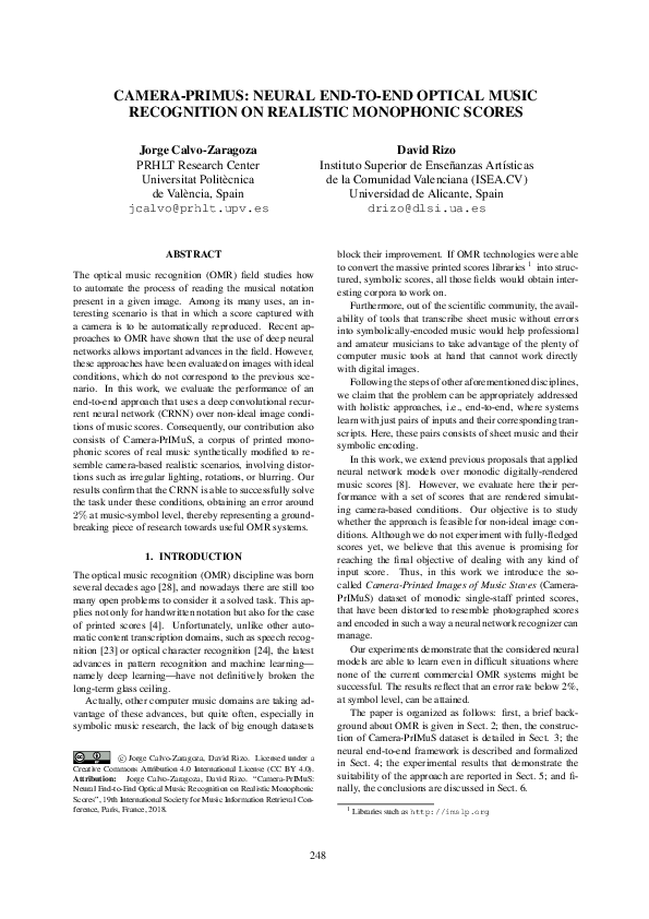 (PDF) CAMERA-PRIMUS: NEURAL END-TO-END OPTICAL MUSIC RECOGNITION ON ...