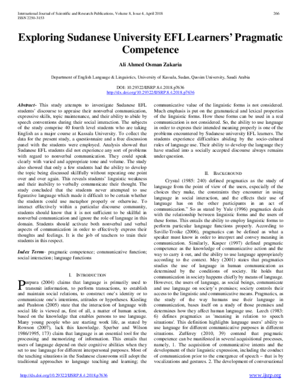 (PDF) Exploring Sudanese University EFL Learners' Pragmatic Competence