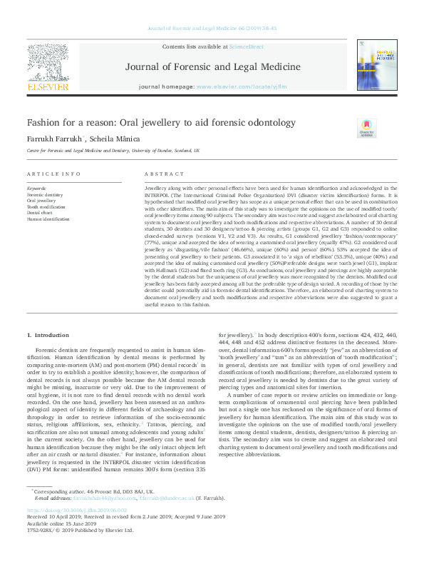 (PDF) Fashion for a reason Oral jewellery to aid forensic odontology Scheila Manica