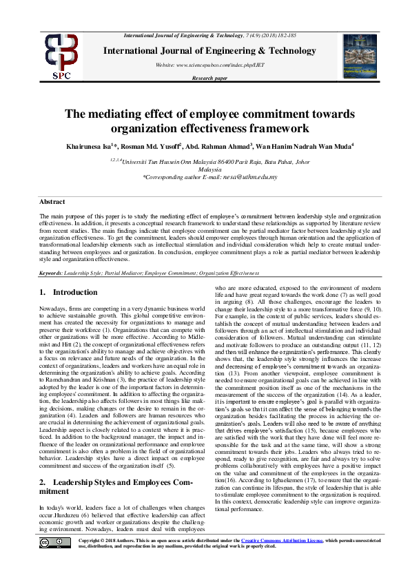 (PDF) The mediating effect of employee commitment towards organization ...