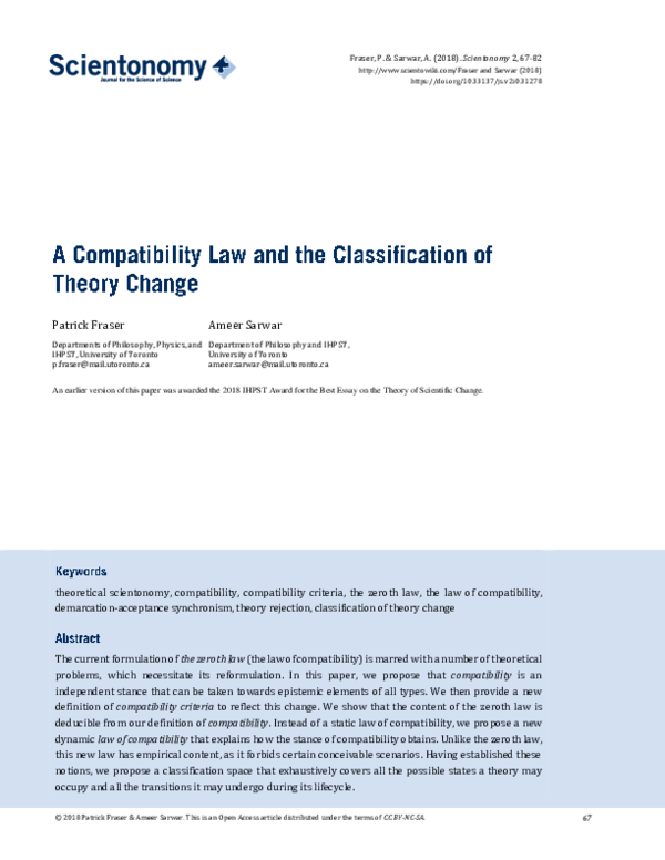 (PDF) A Compatibility Law and the Classification of Theory Change