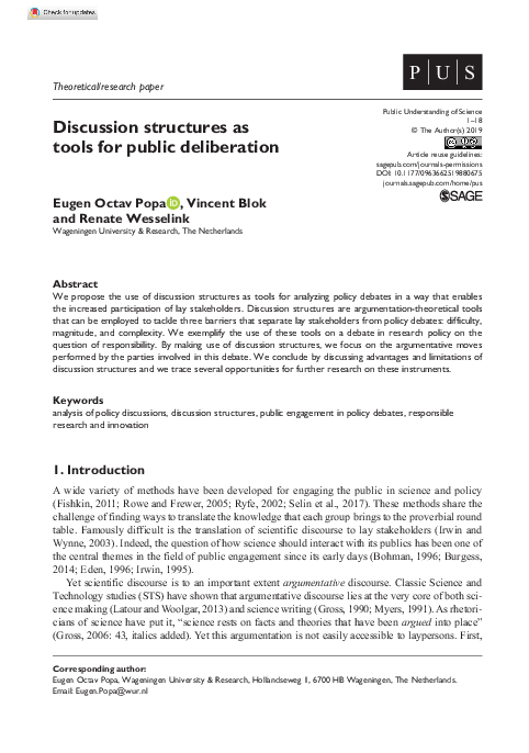 (PDF) Discussion structures as tools for public deliberation (Popa ...