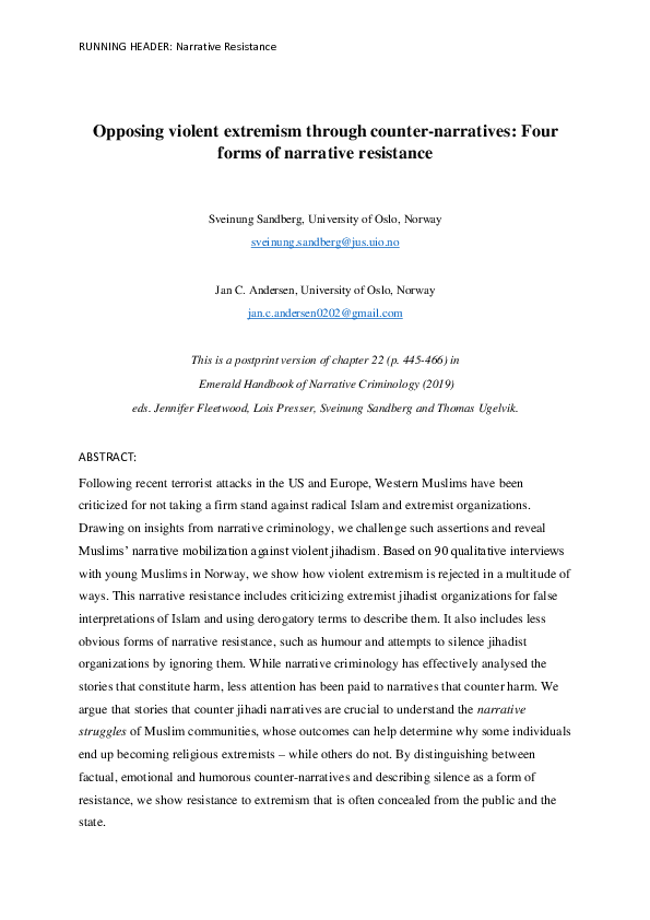 (DOC) Opposing violent extremism through counter-narratives: Four forms ...