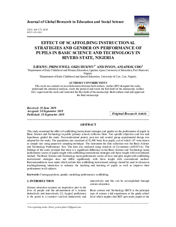 (PDF) EFFECT OF SCAFFOLDING INSTRUCTIONAL STRATEGIES AND GENDER ON ...