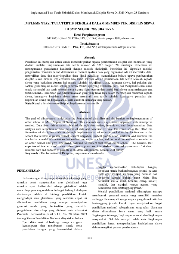 Pdf Implementasi Tata Tertib Sekolah Dalam Membentuk Disiplin Siswa Di Smp Negeri 28 Surabaya Implementasi Tata Tertib Sekolah Dalam Membentuk Disiplin Siswa Di Smp Negeri 28 Surabaya Dewi Puspitaningrum Muhammar Nst Academia Edu