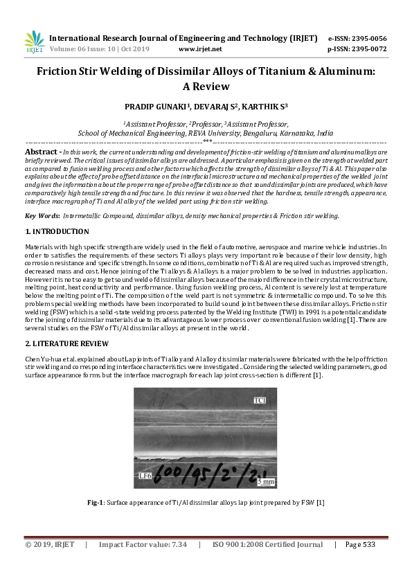(PDF) IRJET- Friction Stir Welding of Dissimilar Alloys of Titanium ...