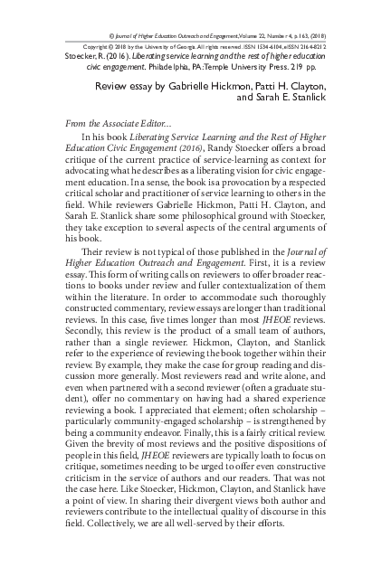 (PDF) Liberating Service Learning and the Rest of Higher Education ...