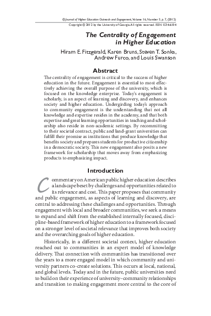 (PDF) The Centrality of Engagement in Higher Education