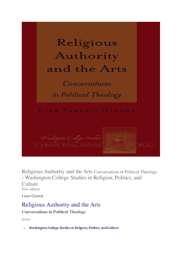 (PDF) Religious Authority and the Arts Conversations in Political Theology