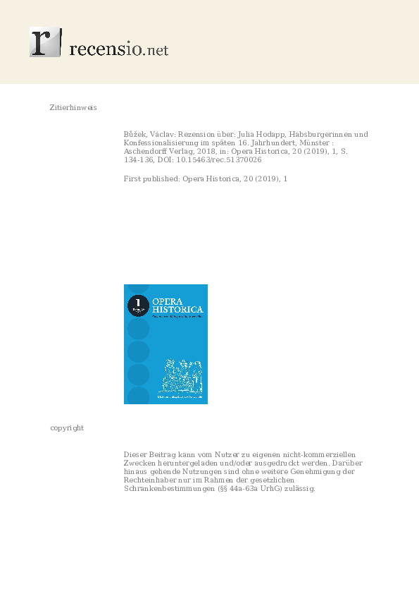 (PDF) Bůžek, Václav: Rezension über: Julia Hodapp, Habsburgerinnen und ...