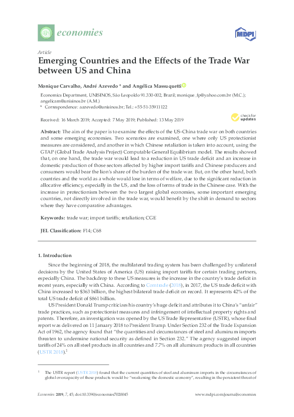(PDF) Emerging Countries and the Effects of the Trade War between US ...