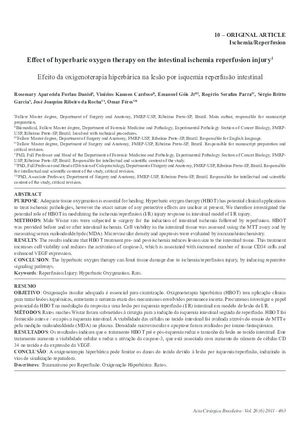 (PDF) Effect of hyperbaric oxygen therapy on the intestinal ischemia ...