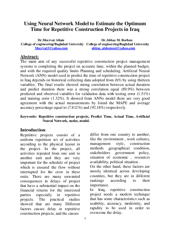 (PDF) Using Neural Network Model to Estimate the Optimum Time for ...