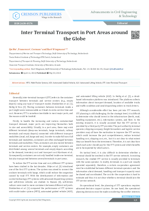 (PDF) Inter Terminal Transport in Port Areas around the Globe