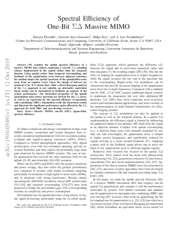 (PDF) Spectral Efficiency of One-Bit Σ∆ Massive MIMO