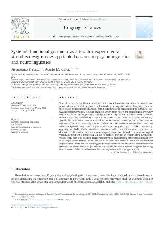 (PDF) Systemic functional grammar as a tool for experimental stimulus ...