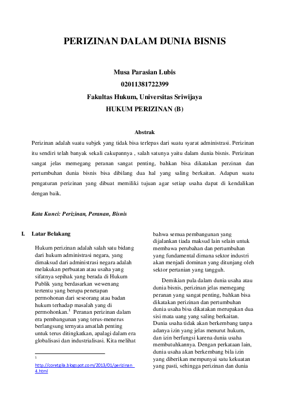 Pdf Perizinan Dalam Dunia Bisnis Musa Lubis Academia Edu