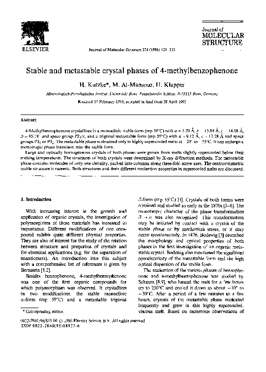 (PDF) Stable and metastable crystal phases of 4-methylbenzophenone