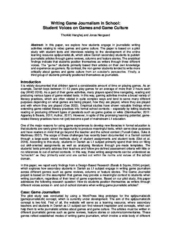 (DOC) Writing Game Journalism in School: Student Voices on Games and ...