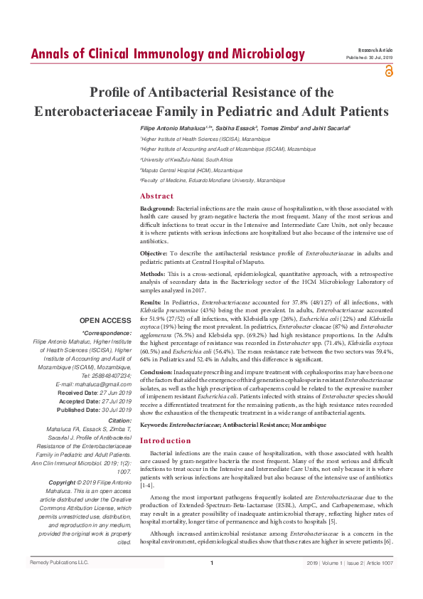 (PDF) Profile of Antibacterial Resistance of the Enterobacteriaceae ...