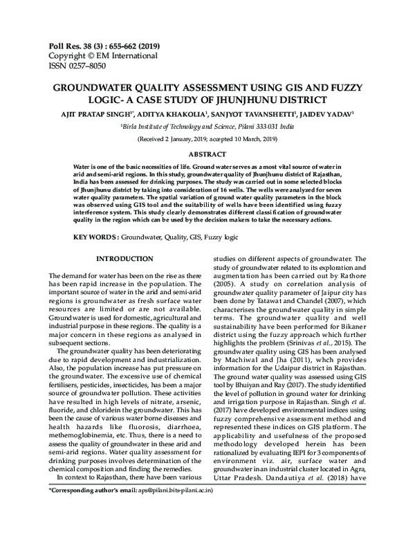 (PDF) GROUNDWATER QUALITY ASSESSMENT USING GIS AND FUZZY LOGIC-A CASE ...