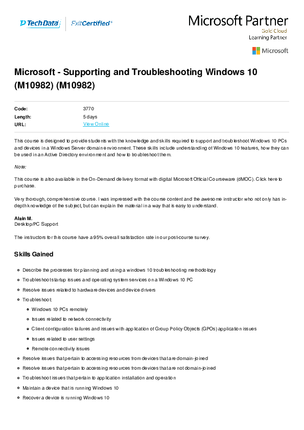 Supporting And Troubleshooting Windows 10 – WDDC