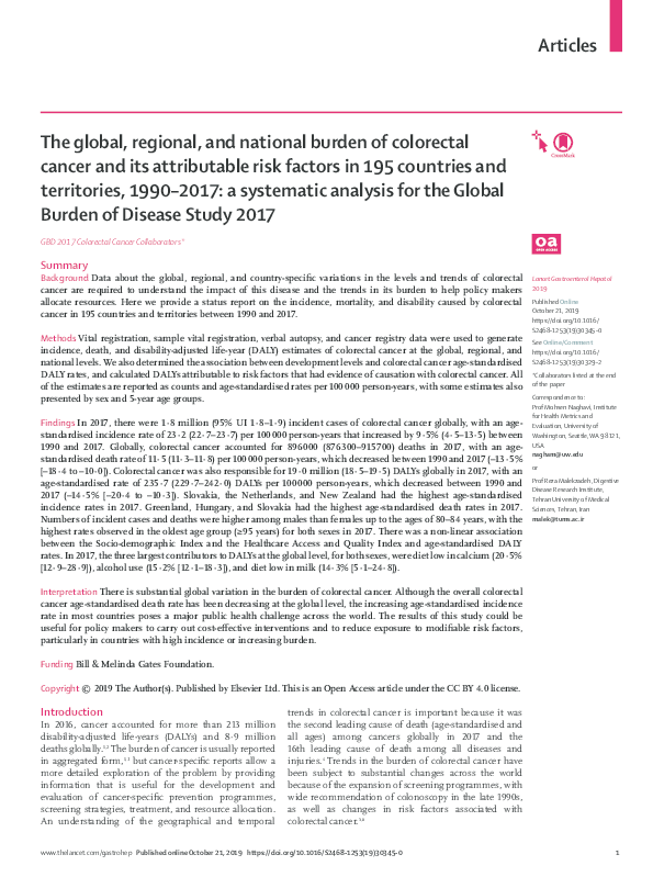 (PDF) The global, regional, and national burden of colorectal cancer ...