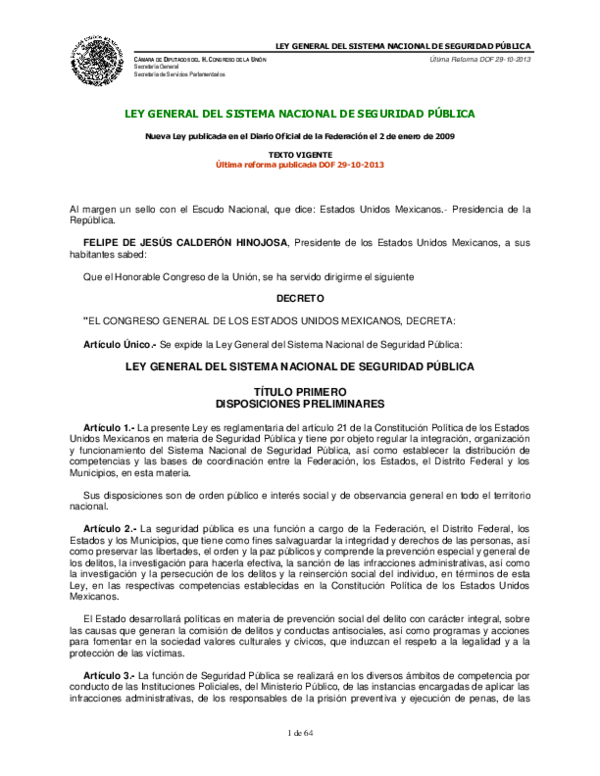 (PDF) LEY GENERAL DEL SISTEMA NACIONAL DE SEGURIDAD PÚBLICA LEY GENERAL ...