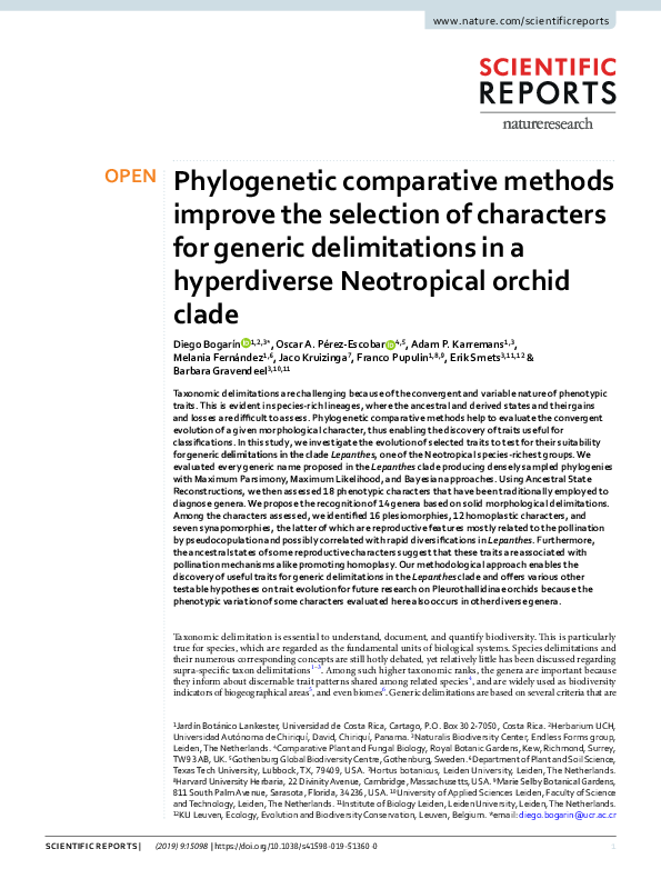 (PDF) Phylogenetic comparative methods Bogarín et al