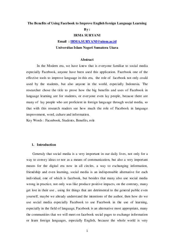 (PDF) The Benefits of Using Facebook to Improve English foreign ...