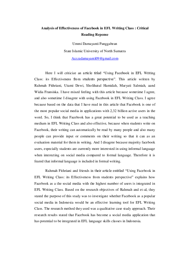 (PDF) Analysis of Effectiveness of Facebook in EFL Writing Class ...