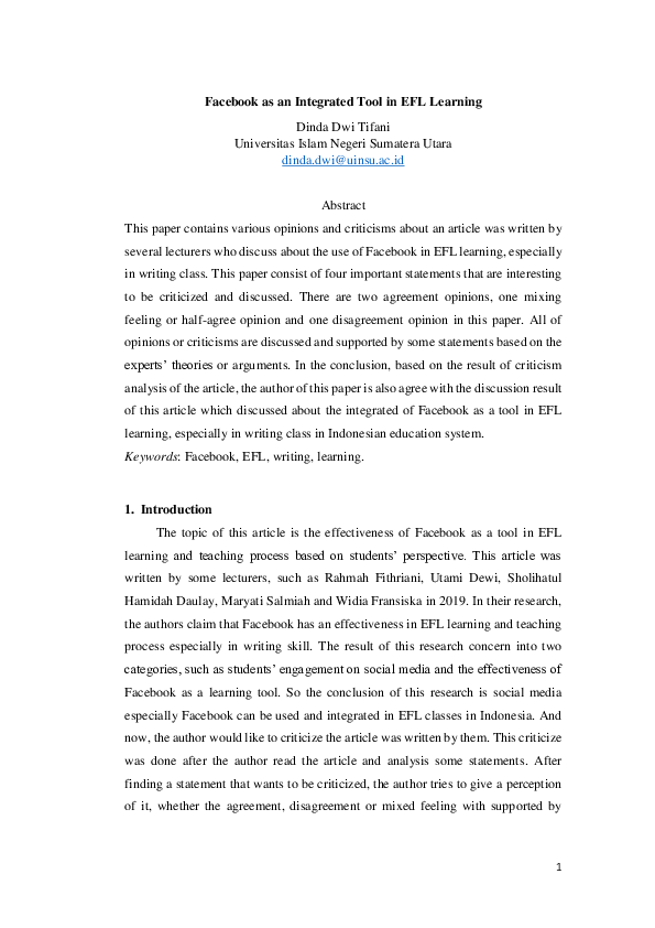 (PDF) Facebook as an Integrated Tool in EFL Learning