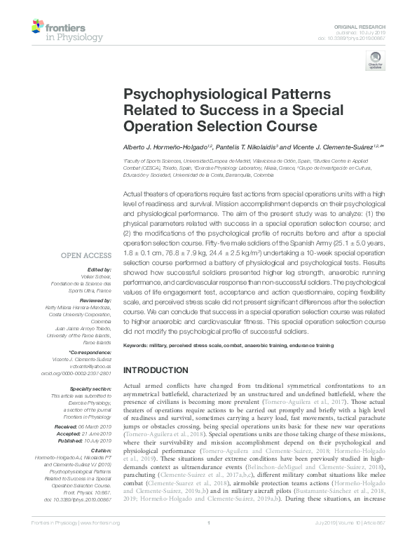 (PDF) Psychophysiological Patterns Related to Success in a Special ...