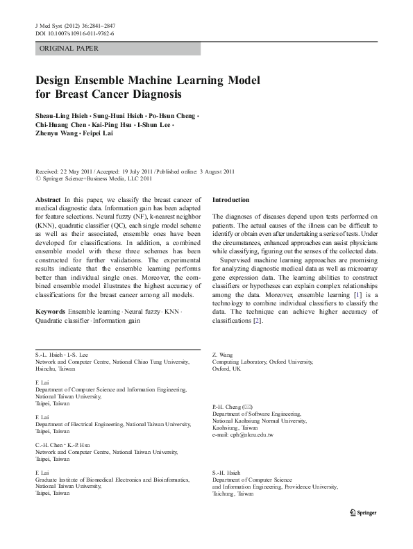 (PDF) Design Ensemble Machine Learning Model for Breast Cancer Diagnosis