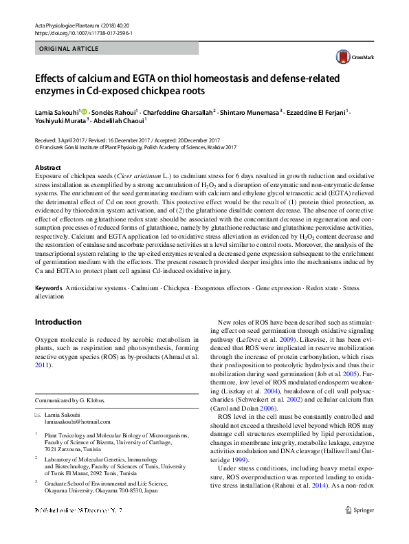 (PDF) Effects of calcium and EGTA on thiol homeostasis and defense ...