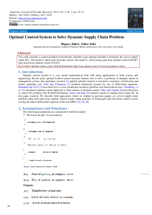 (DOC) Optimal Control System to Solve Dynamic Supply Chain Problem