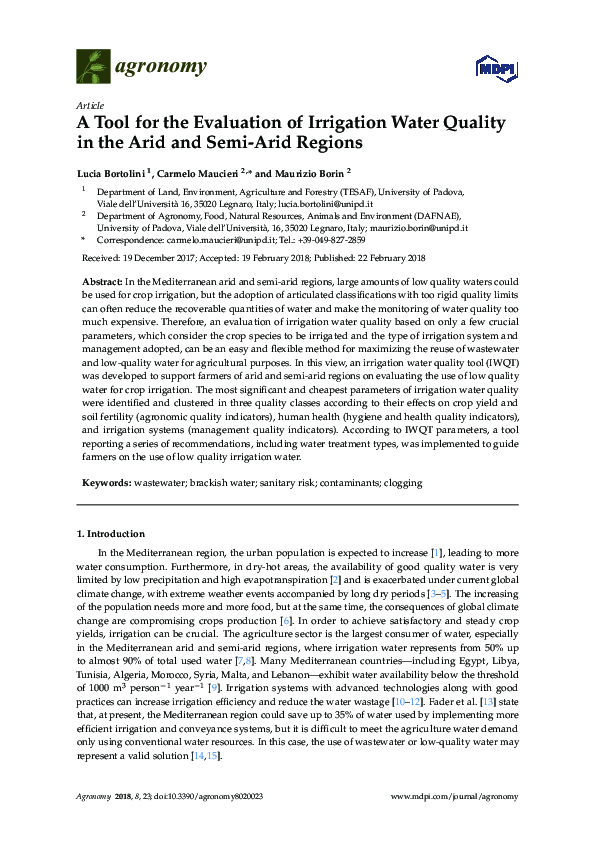 (PDF) A Tool for the Evaluation of Irrigation Water Quality in the Arid ...