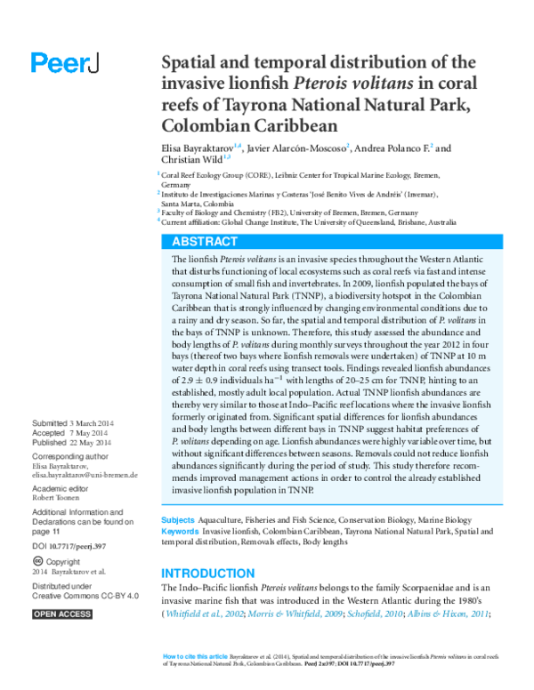 (PDF) Spatial and temporal distribution of the invasive lionfish ...