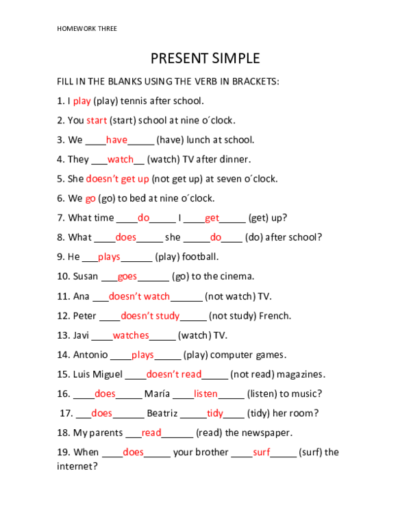 (DOC) PRESENT SIMPLE FILL IN THE BLANKS USING THE VERB IN BRACKETS