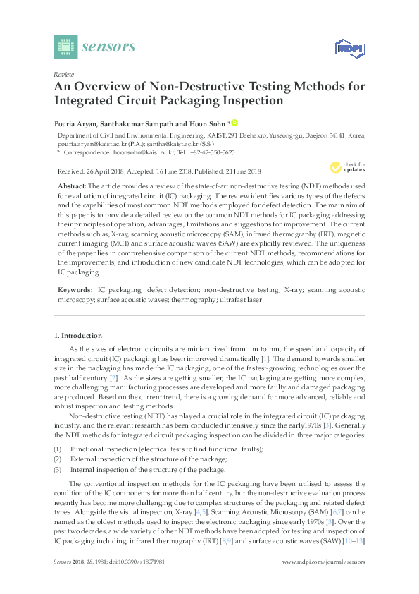 (PDF) An Overview of NonDestructive Testing Methods for Integrated