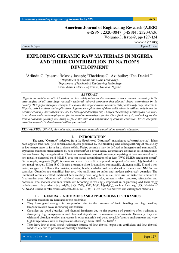 (PDF) EXPLORING CERAMIC RAW MATERIALS IN NIGERIA AND THEIR CONTRIBUTION