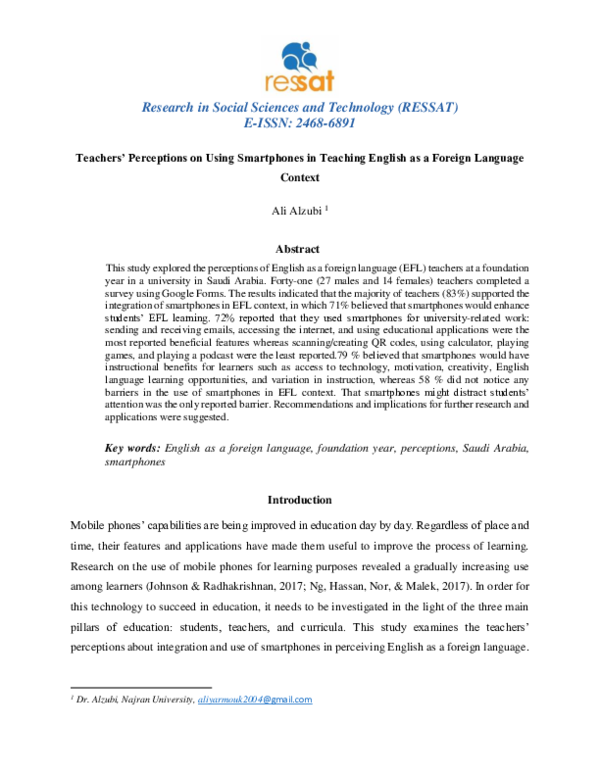 Pdf Teachers Perceptions On Using Smartphones In Teaching English As A Foreign Language Context Pdf Teachers Perceptions On Using Smartphones In Teaching English As A Foreign Language Context