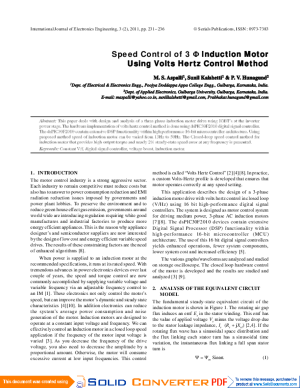 (PDF) Speed Control of 3 Induction Motor Using Volts Hertz Control Method