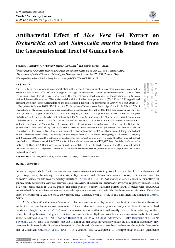 (PDF) Antibacterial Effect of Aloe Vera Gel Extract on Escherichia coli ...