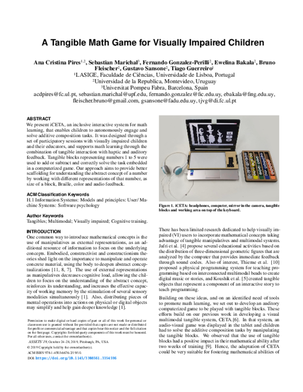(PDF) A Tangible Math Game for Visually Impaired Children