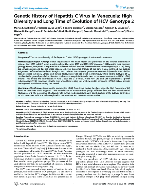 (PDF) Genetic History of Hepatitis C Virus in Venezuela: High Diversity ...
