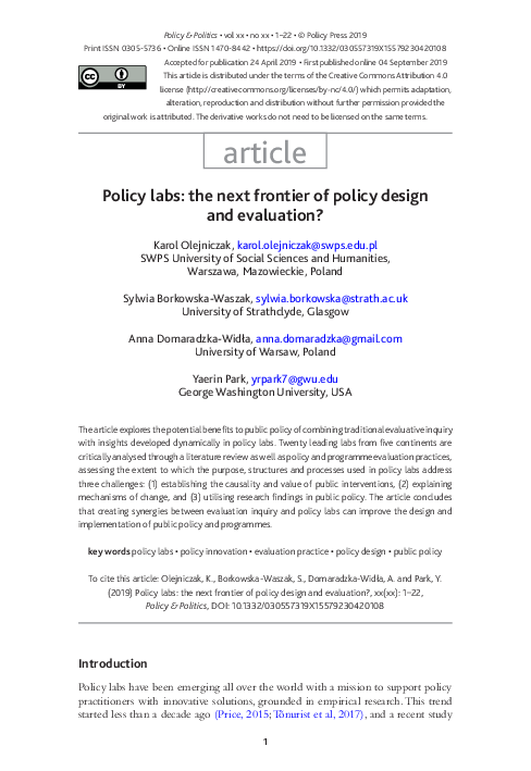(PDF) Policy labs: the next frontier of policy design and evaluation