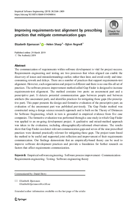 (PDF) Improving requirements-test alignment by prescribing practices ...