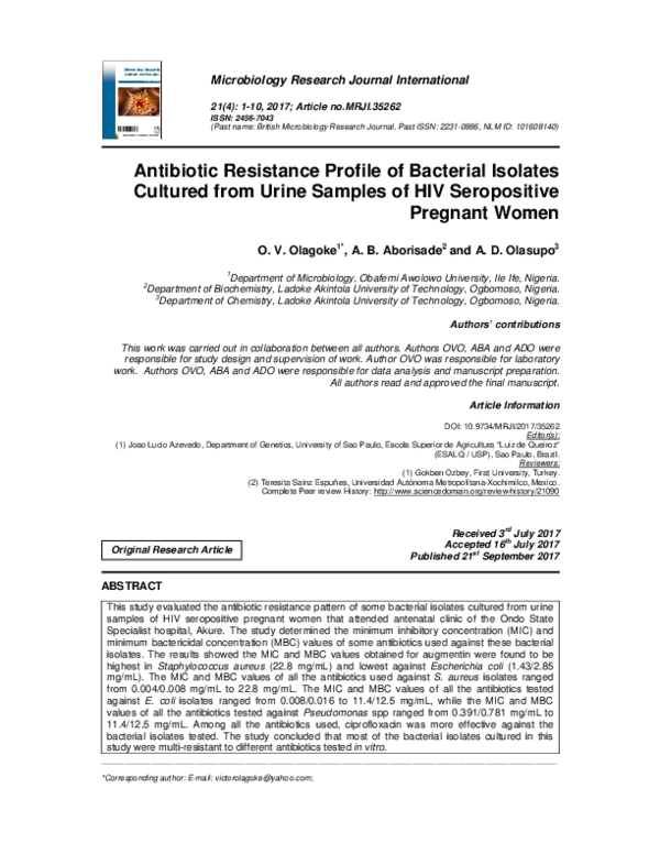 (PDF) • Antibiotic Resistance Profile of Bacterial Isolates Cultured ...